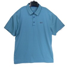 Under Armour Men's 2XL Blue Striped Polo Shirt Loose Fit Heat Gear Golf
