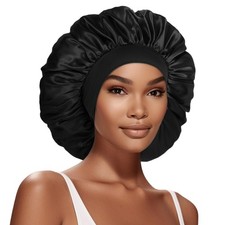 Extra Large Satin Bonnet Hair Cap, 17inches Silk Large, Color01-black