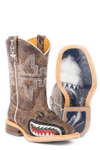 Tin Haul Boys Sharky Maneater Tan Leather Cowboy Boots - Picture 1 of 4