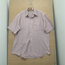 Vintage LL Bean Mens 17.5 Pink Blue Striped Short Sleeve Oxford Shirt USA Made