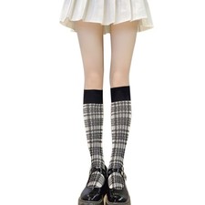 Maid Cute Socks Tube Long Socks Women Girl Knitted Plaid Cotton Knee High