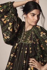 New $220 Farm Rio x Anthropologie Floral Lg 14/16 Black Linen Oversized Bohemian