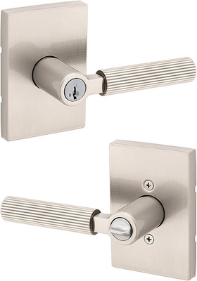 Mirada Reeded Entry Door Handle with Lock and Key, Secure Keyed Reversible Lever