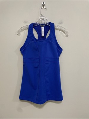 Athleta S Racer Back Pockets Built In Bra Blue Athletic Top Polyester Nylon