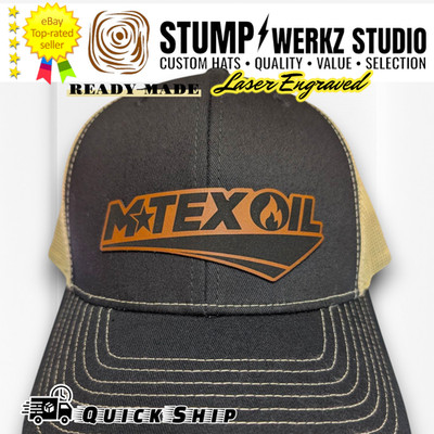 Custom Hat Trucker Baseball Cap Snapback Leather Patch M TEX OIL Landman Texas