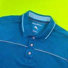 Tommy Bahama Mens Blue Performance Short Sleeve Polo Shirt Marlin Logo Large