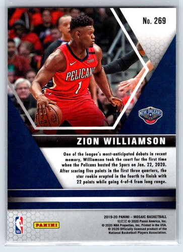 Panini Mosaic Zion Williamson 2019 #269 debut NBA radiocontrol New Orleans Pelicans - Imagen 2 de 2