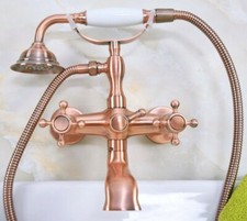Antique Red Copper Wall Mounted Clawfoot Bath Tub Faucet w/ Handheld Shower