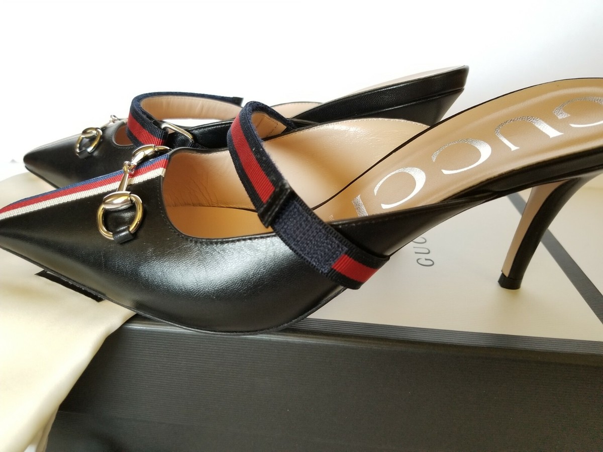 New Authentic Gucci Horsebit Sylvie Web Leather Mule Sandals
