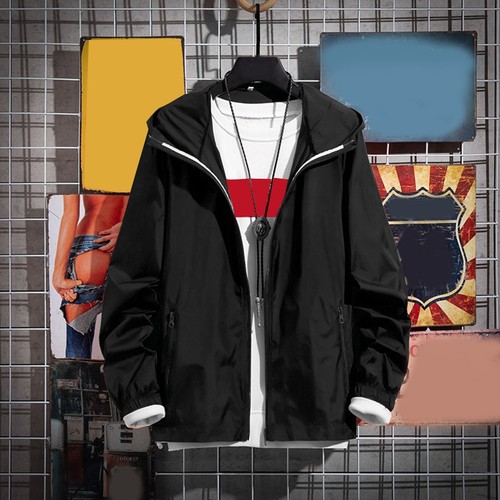 Mens Solid Color Cardigan Zipper Fashion Pocket Hooded Jacket Thin Skinwear Coat - Bild 11 von 14
