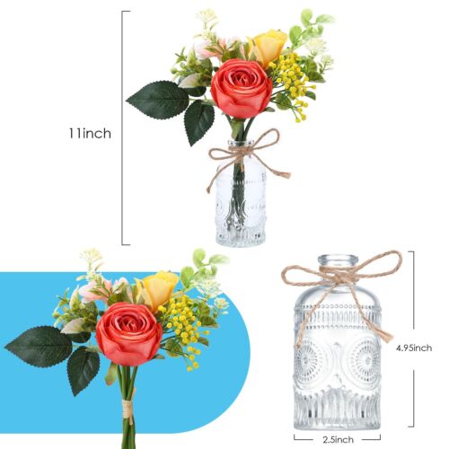 Artificial Flowers with Small Vase - Orange Potted Fall Rose Floral Arrangeme... - Picture 7 of 7