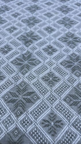 Tovaglia rettangolare vintage fiocco di neve grigio bianco 76” x 52” grande cotone/lino - Foto 9 di 10