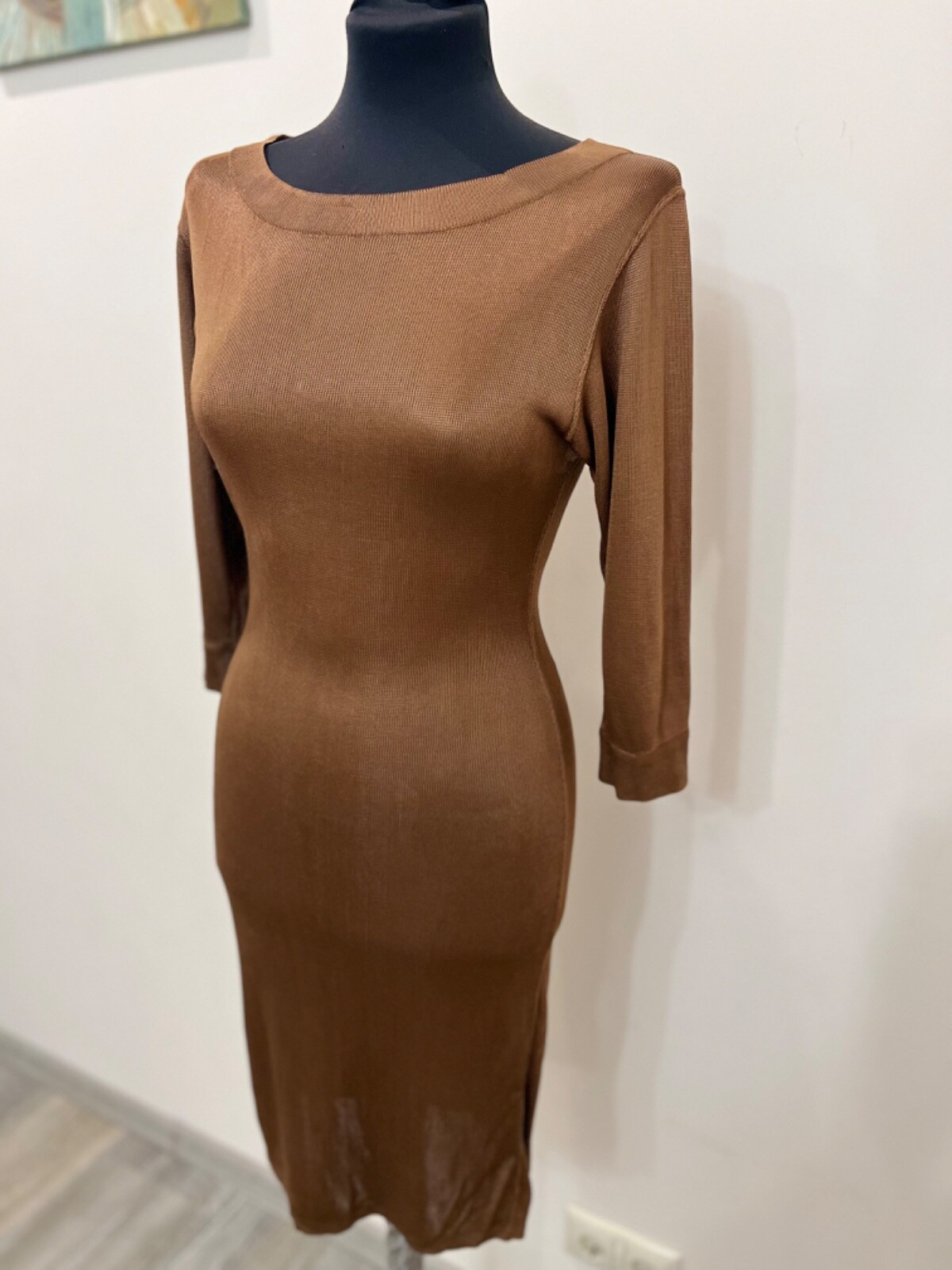 VINTAGE AZZEDINE ALAÏA Paris Brown Knit Bodycon Dress Buttons Back RARE image 6