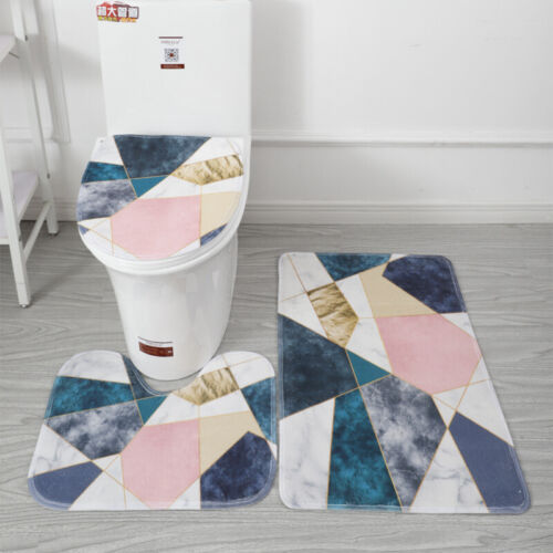 3-teiliges WC Set mit Bad Badmatte Kontur Teppich Deckel Abdeckung Kit Antirutsch - Bild 59 von 78