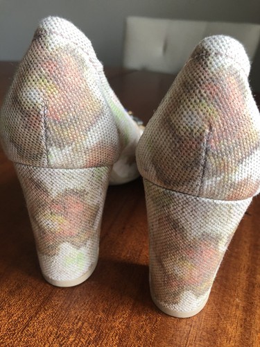 GEOX Respira Comfort Jeweled Rhinestones Fabric Floral Beige Pump It 40 Us 9.5 - Picture 5 of 7