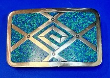 Native American Indian Tribal Art Pattern Turquoise Chip Inlay Belt Buckle