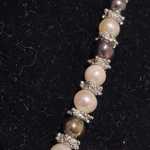 Vintage Natural Tahitian Black & White Pink Pearl Silver Bead Necklace 18 Inch - Picture 4 of 11