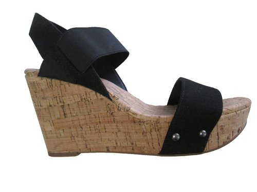 Lucky brand Black Strappy Platform Weddge Sandals 7 1/2 M B28