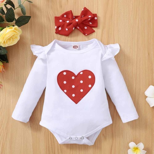 Newborn Baby Girls Polka Dot Ruffle Romper Tops Pants Headband Clothes Outfits - Picture 9 of 13