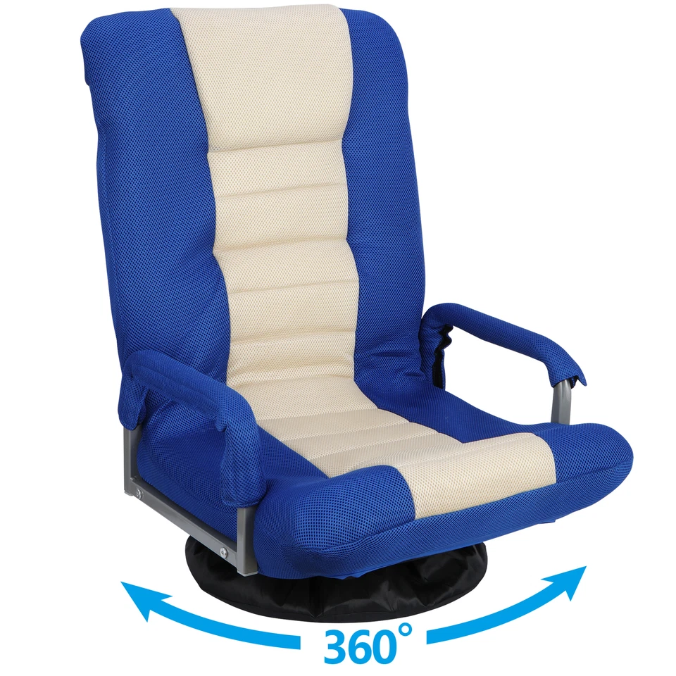 360-Degree Swivel Gaming Floor Chair Folding Adjustable Swivel with Armrest Blue - Image 3 of 4