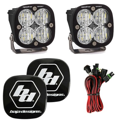 Baja Designs Squadron Sport Black Wide Cornering Beam LED Pair W/ Rock Guards