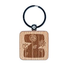 Sweet and Cute Flowers Rounded Block Letter Z Engraved Wood Square Keychain