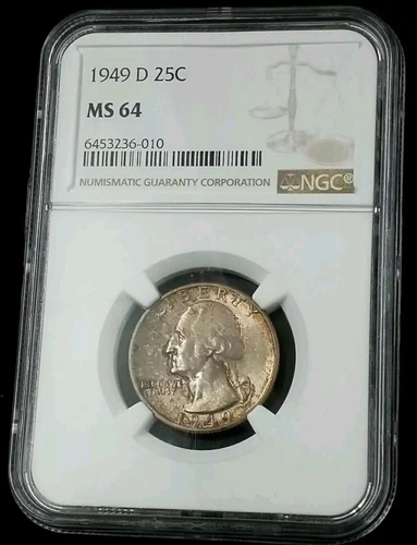 1949 D  25C Washington Quarter NGC MS 64 AWESOME TONING #2708