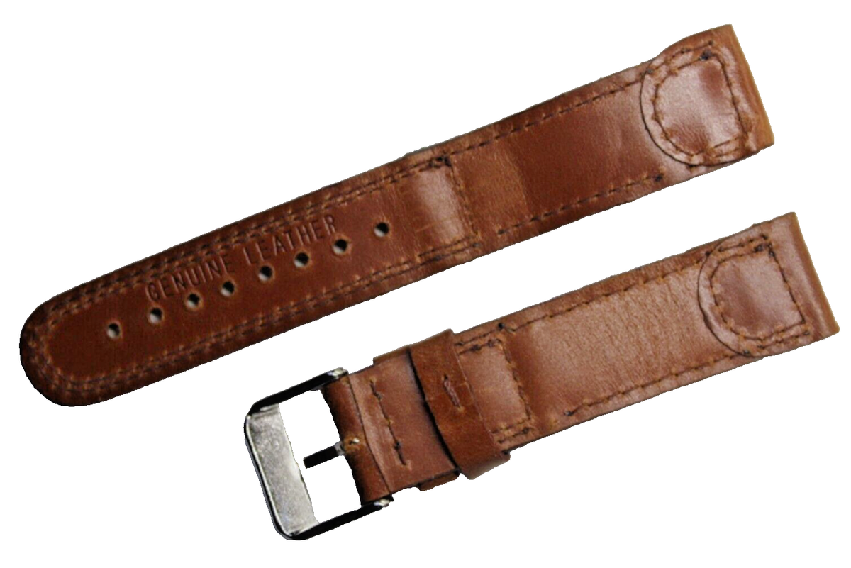 Bracelet De Montre 18mm - Tissu Vert Et Cuir Marron - Neuf