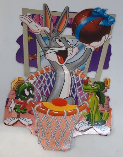 🚀 SPACE JAM BUGS BUNNY POP SHOT STANDING NOTATION GREETING CARD HAPPY BIRTHDAY - Picture 2 of 5
