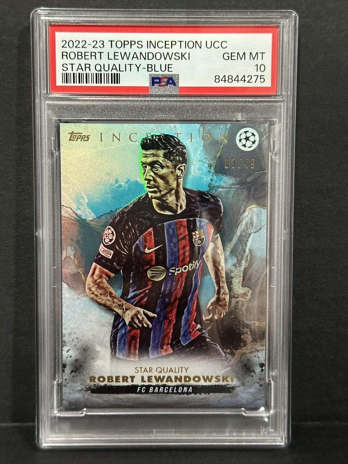 2022-23 Topps Inception UCL Barcelona Robert Lewandowski Blue /49 PSA ...