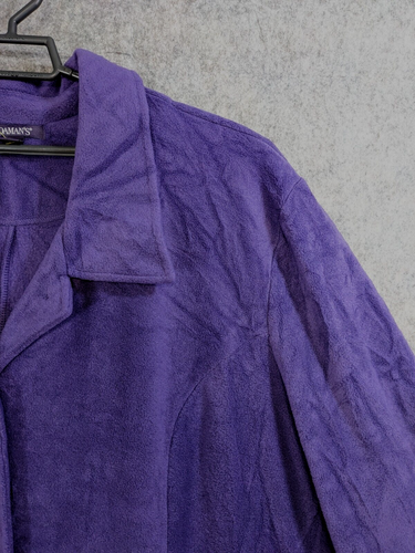 Roamans Jacket Womens 5X 38 40 Purple Stretch Fleece Button-Up Coat Pockets Cozy - Picture 2 of 14