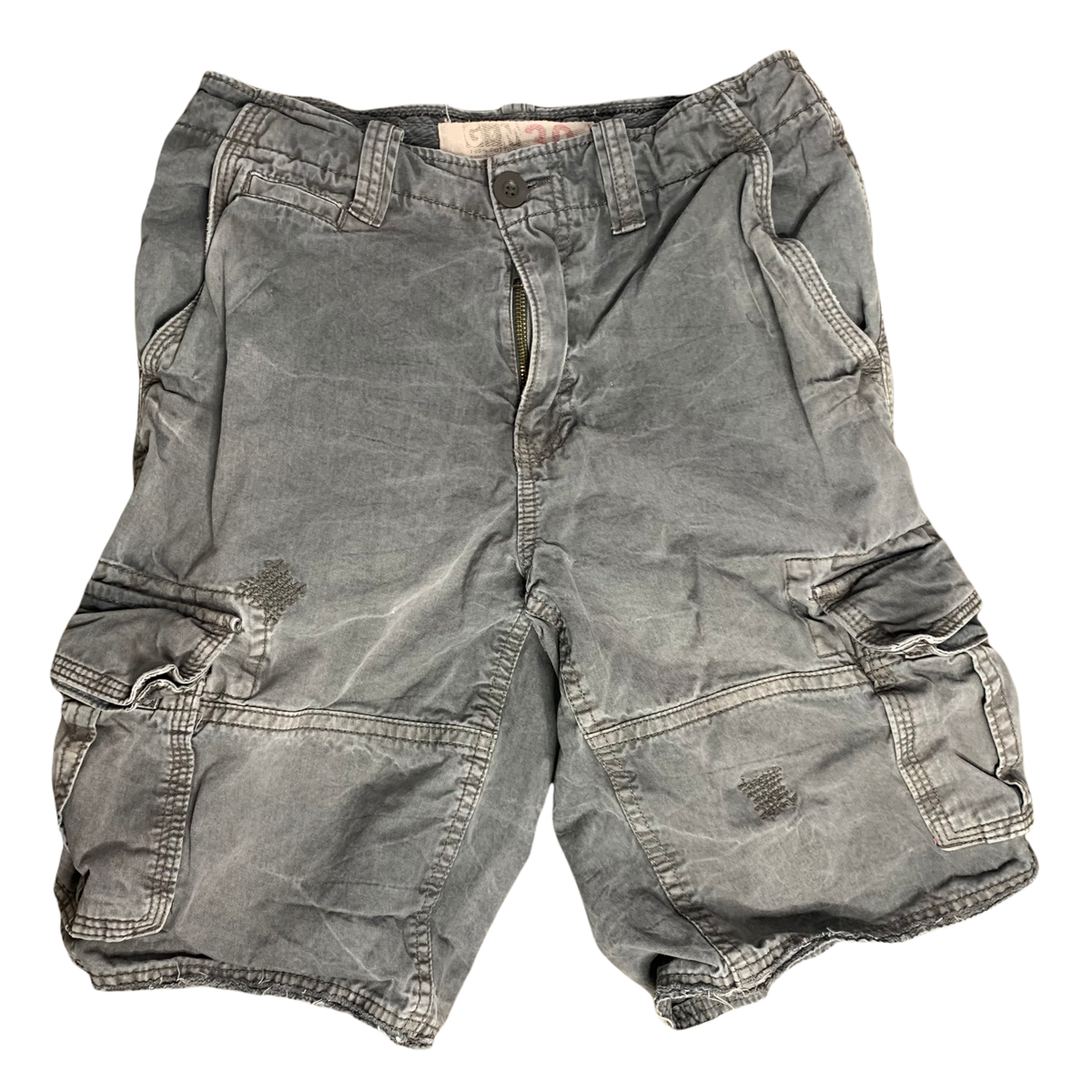 【KOOLOSET】Sand Washed Bermuda Cargo Denim Denim Stone Washed Cargo Shorts 30 Grey Drawstring Button