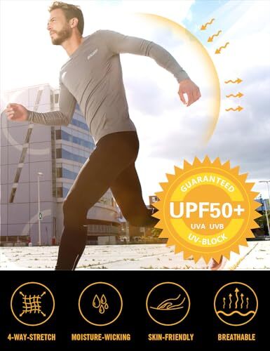 Men's Sun Protection Shirts UV SPF UPF 50+ Long Sleeve Rash Guard Large Blue - Picture 5 of 7