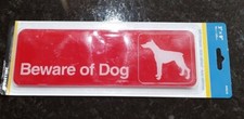 Lot Of 2 NEW BEWARE of DOG Hillman 848636 Plastic Self Adhesive SIGN, 3in x 9in