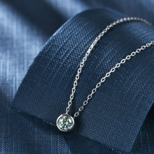 925 Sterlingsilber grüner Moissanit 0,5 ct Anhänger Solitär Halskette für Frauen - Bild 3 von 7