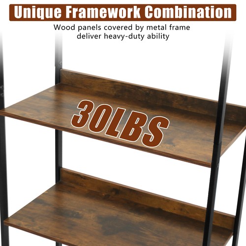 5 Tiers Triple Wide Industrial Bookcase Large Bookshelf for Living Room Brown - Picture 7 of 8