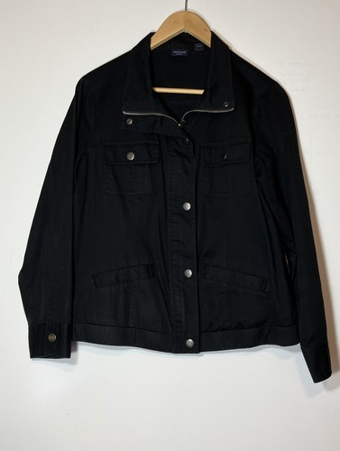 Westbound Petites Lg Women's Jacket Black Roll Snap Sleeves Pockets Lightweight