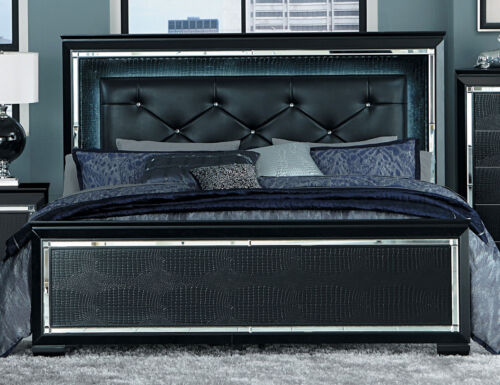 King Bed Bedroom Furniture, Light Grey Headboard Full Length Mirrored