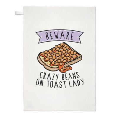 Beware Verrückte Beans On Toast Damen Geschirrtuch Spüllappen Lustig Frühstück