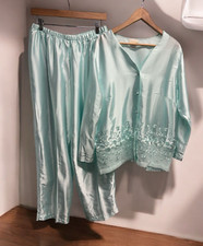 Inner Most Women's Aqua Silky Satiny Button Front Long Sleeve Pajama Set XL NWT