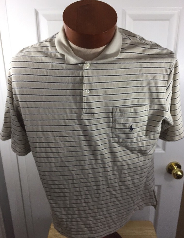 Polo By Ralph Lauren Camicia Uomo Grande Tasca Blu Pony Righe