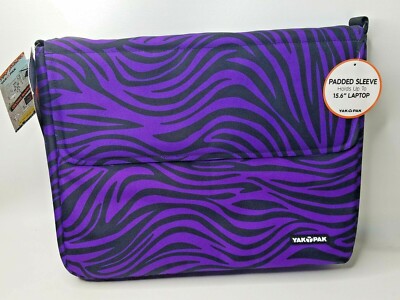 YAK PAK Purple Zebra Stripe Notebook Shoulder Bag, Pad Sleeve Up to 15.6'' Laptop