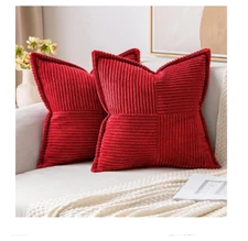 MIULEE Corduroy Pillow Covers with Splicing Set of 2 Super Soft Red 12x12