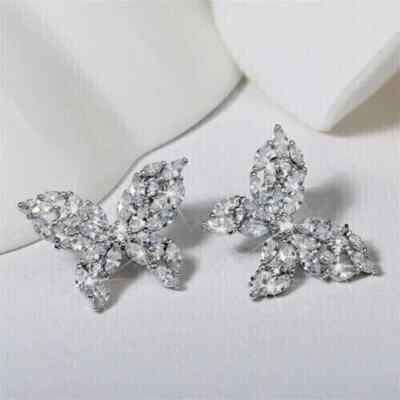 14K White Gold Plated 2.16Ct Marquise Cut Lab-Created Diamond Butterfly Earrings