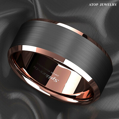 Gnzoe Mens Wedding Band 8MM Rose Gold Tungsten Ring Black Carbon Fiber Surface Beveled Edges Comfort Fit Gnzoe Mens Wedding Band 8MM Rose Gold Tungsten Ring Black Carbon Fiber Surface Beveled Edges Comfort Fit