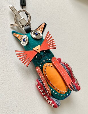 $395 Burberry Rufus The Cat Studded Knitted Bag Charm