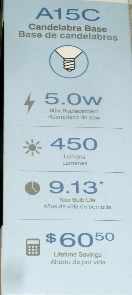 1 PK NEW KICHLER DIMMABLE LED 60W 5W BULB A15C CANDELABRA BASE SOFT WHITE USA - Image 2 of 3