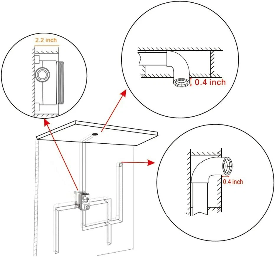 Ceiling Mount Shower Faucet Set Rainfall Shower Head Combo System w/ Mixer Valve - Image 4 of 4