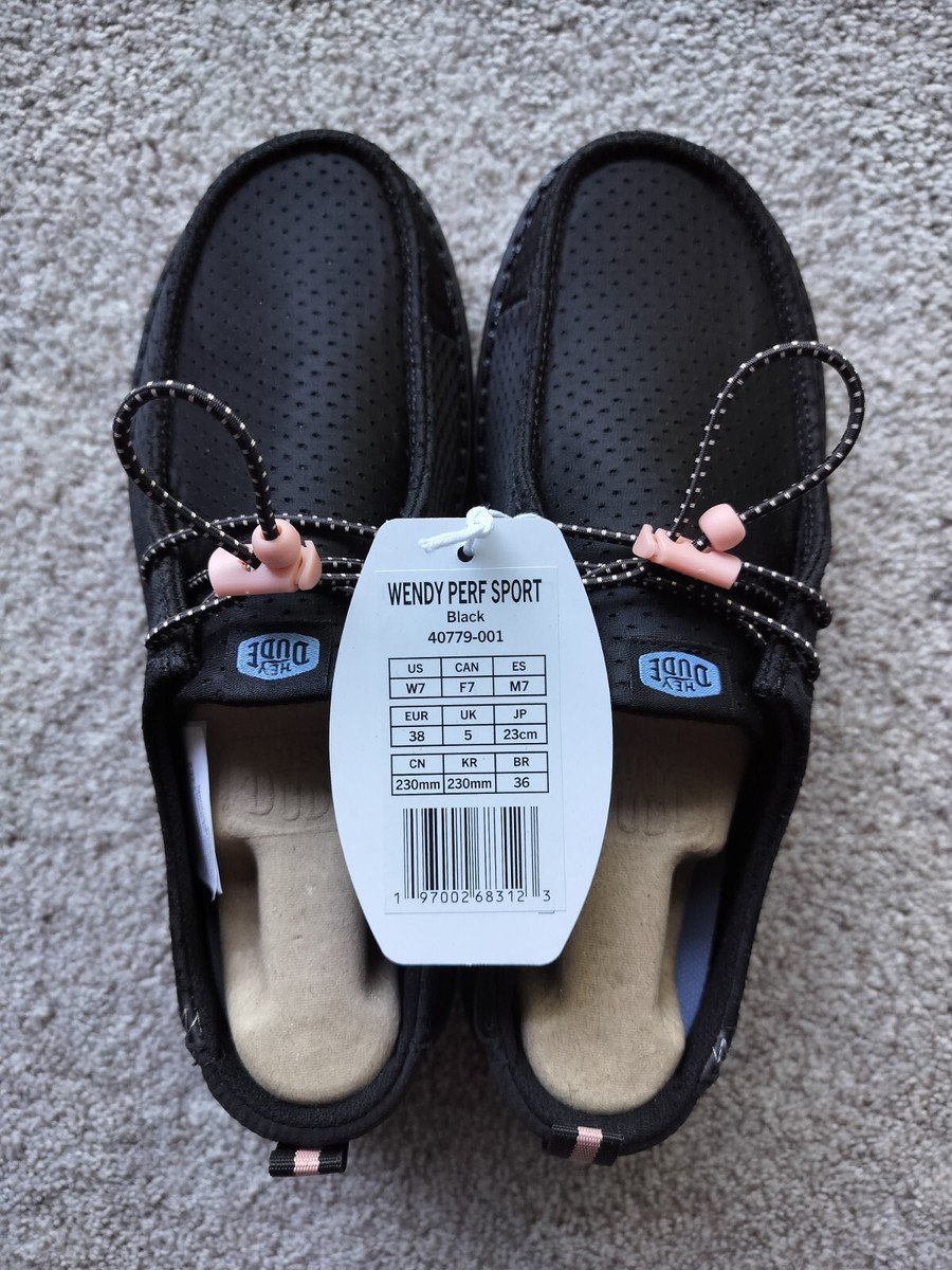 ねる ページ （s75、s76） Hey Dude Women 7/7.5 Wendy Perf Sport All Black Peach Blue