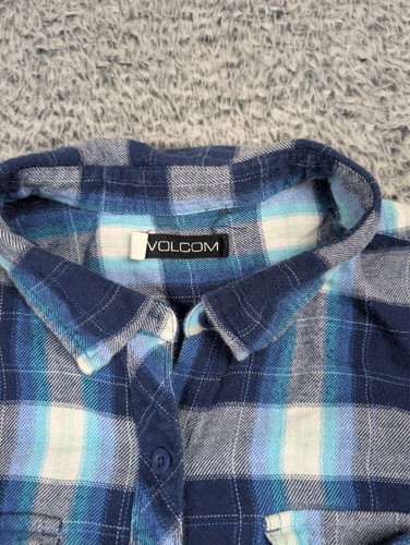 Volcom Shirt Men Medium Blue Skater Casual Long Sleeve Preppy Classiccore Plaid - Picture 2 of 6